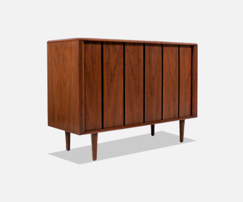 Vintage Mid-Century Modern Tambour-Door Walnut Credenza by Barzilay