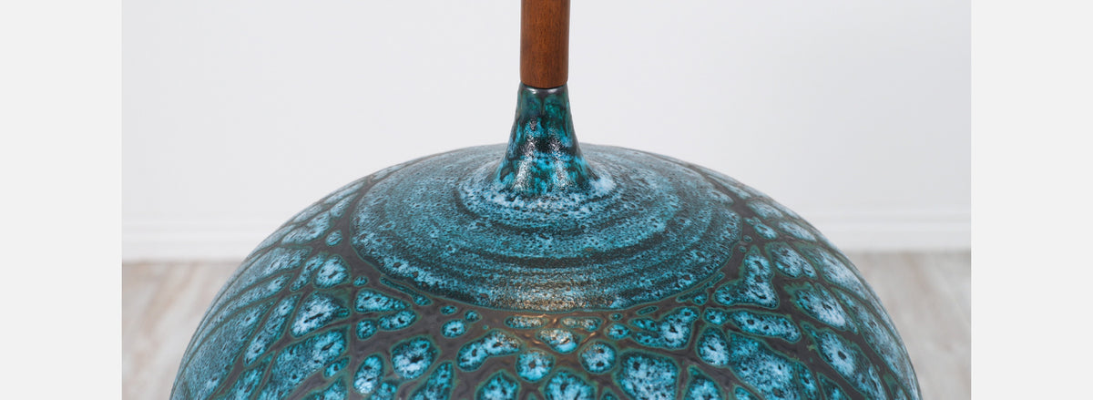 Mid-Century Modern Turquoise Glaze Ceramic Table Lamp