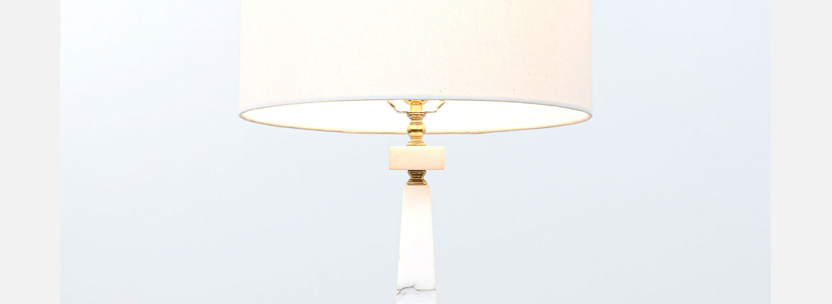 Mid-Century Italian Marble & Brass Pyramid Style Table Lamps