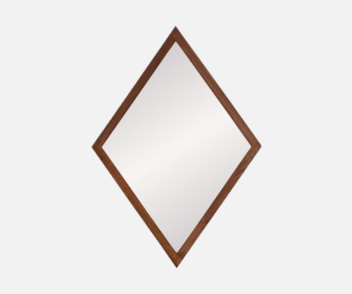 Mid-Century Modern Diamond Shape Walnut Wood Mirror