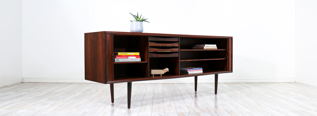 Svend A. Larsen Rosewood Tambour-Door Credenza for Faarup Møbelfabrik