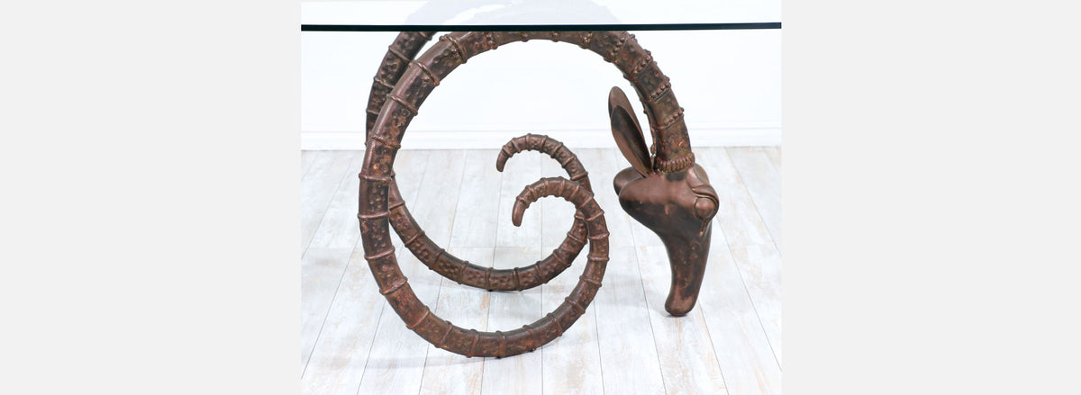 Mid-Century Modern Bronze Rams Head Ibex Dining Table