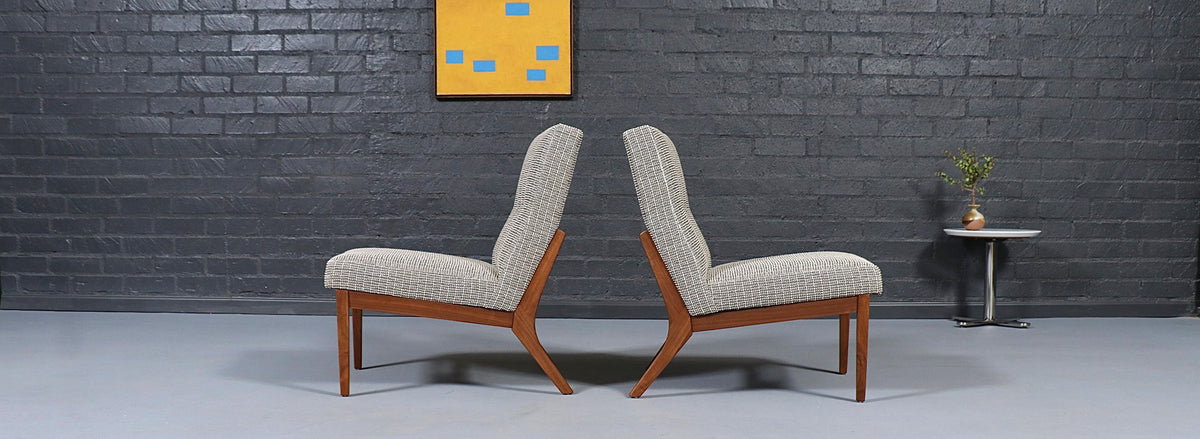 Pair of Mid Century Modern Sculpted Walnut Slipper Chairs