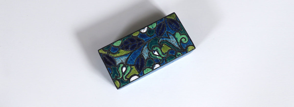 Aldo Londi Blue Glazed Ceramic Floral Lidded Box