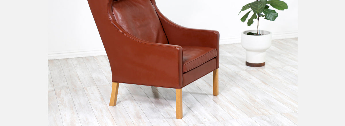 Børge Mogensen Model-2204 Cognac Leather Wing Chair for Fredericia Stolefabrik