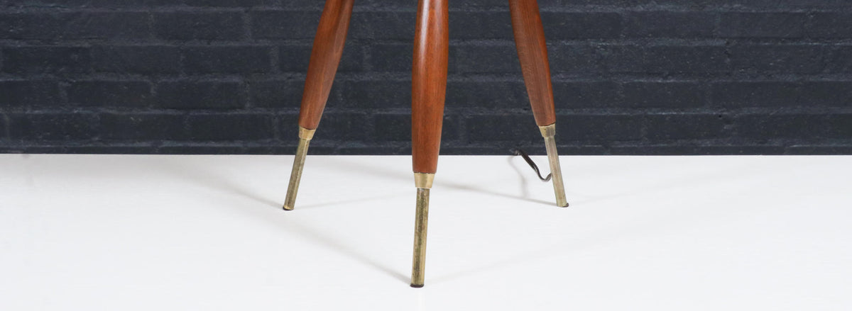Mid-Century Modern Tripod Brass & Walnut Table Lamp