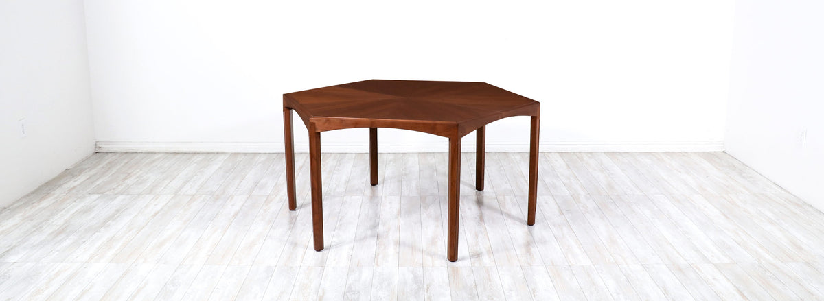 Mid-Century Modern Expanding Hexagonal Walnut Dining Table