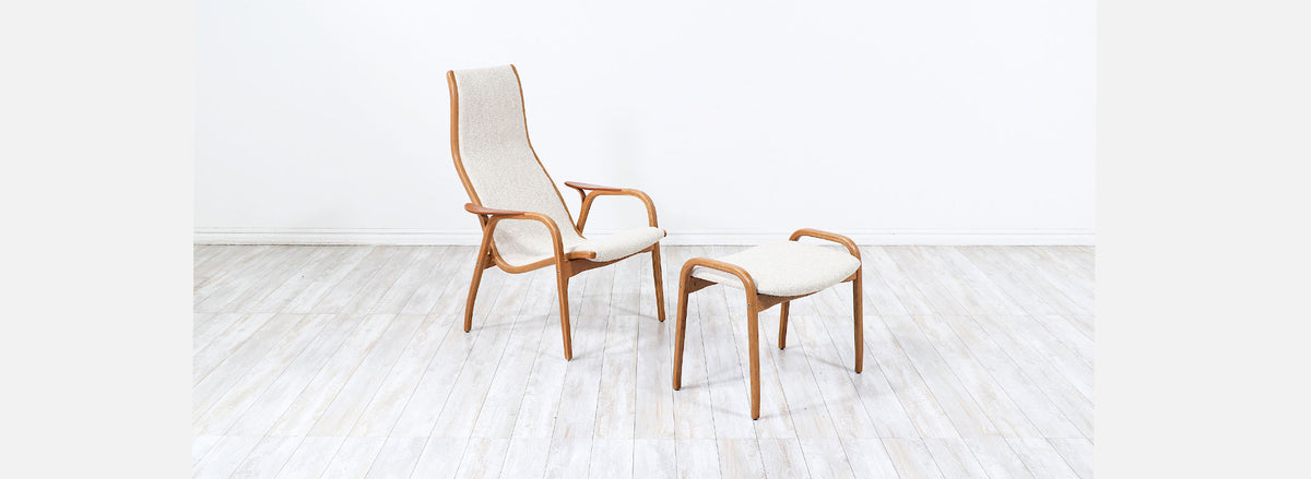 Yngve Ekstrom "Lamino" Sculpted Oak Lounge Chair with Ottoman for Swedese