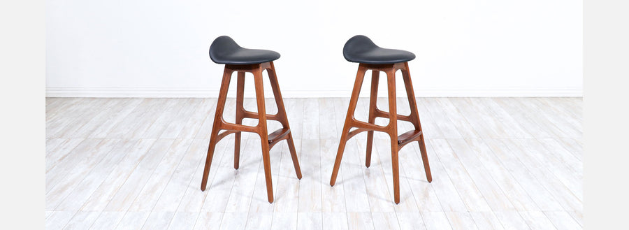 Danish Modern Sculpted Teak & Rosewood Bar Stools by Erik Buch