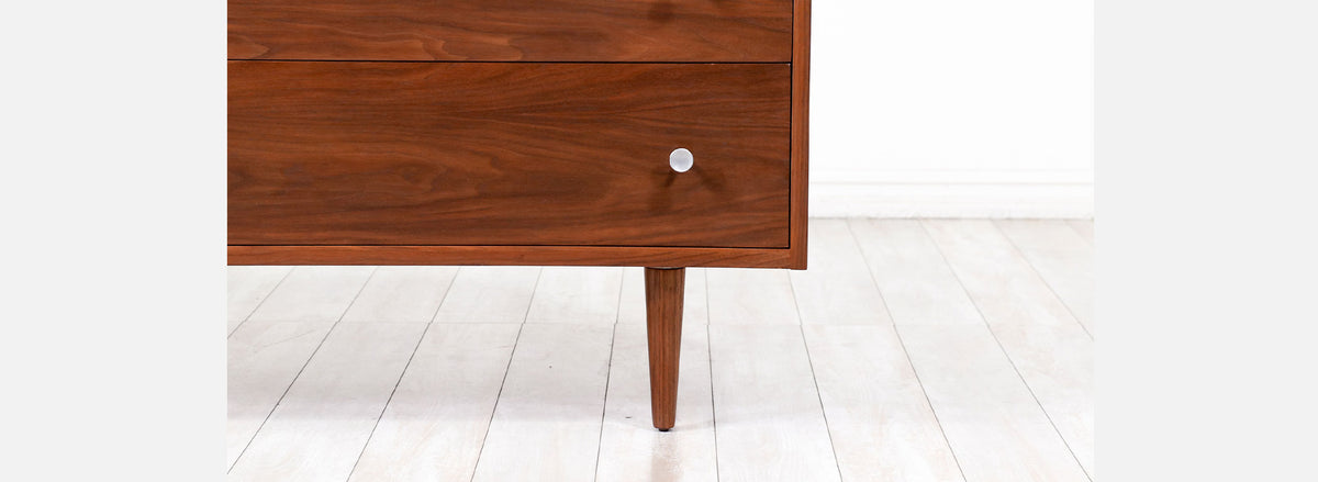 California Modern Walnut Dresser with Tulip Style Pulls by Milo Baughman