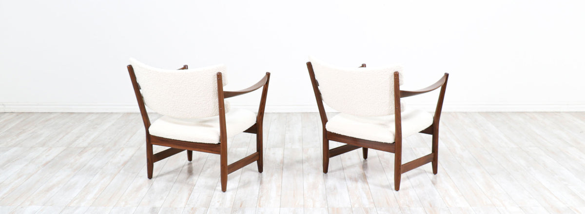 Fredrik Kayser & Adolf Relling "Kaminstolen" African Teak & Boucle Wool Lounge Chairs for Dokka Mobler