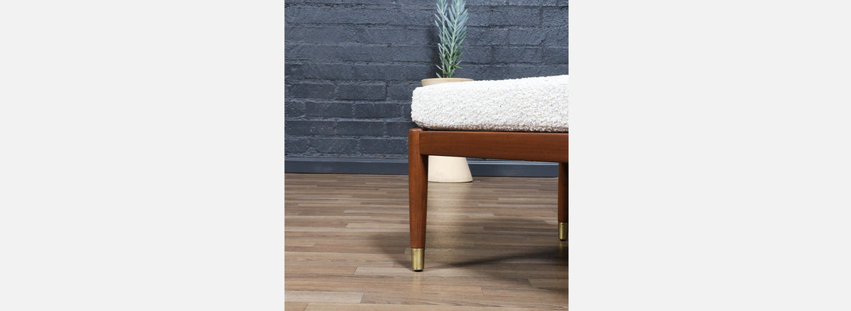 Swedish Modern Boucle & Leather Stool by Folke Ohlsson for Dux