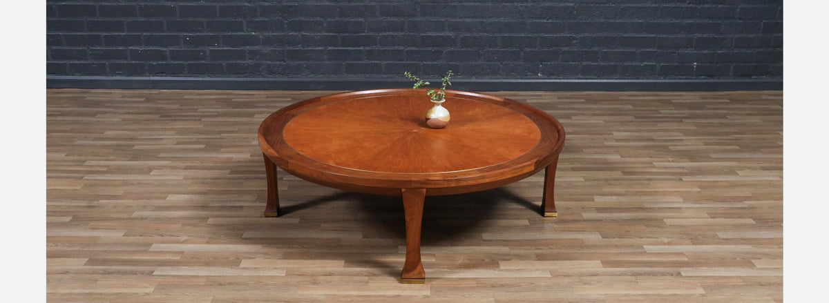 Michael Taylor Teak & Walnut Coffee Table w/ Brass Accents for Baker