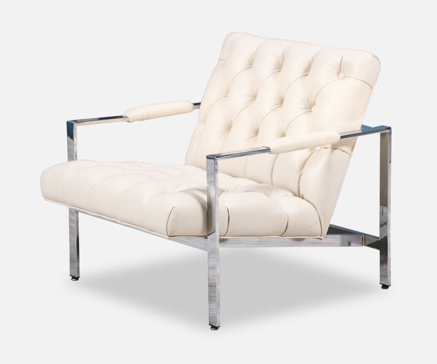 Milo Baughman Leather & Chrome Tufted Lounge Chair for Thayer Coggin
