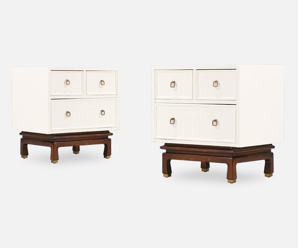 Mid Century Lacquered & Walnut Night Stands by American of Martinsville