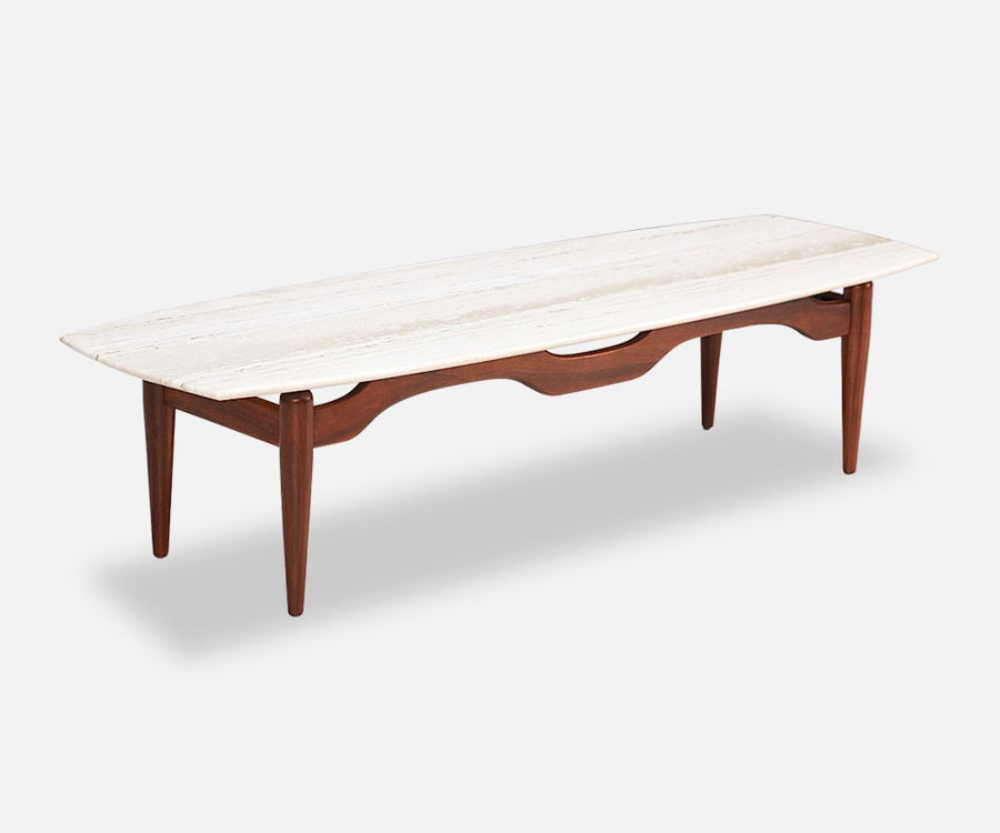 Mid Century Sculptural Coffee Table with Travertine Top