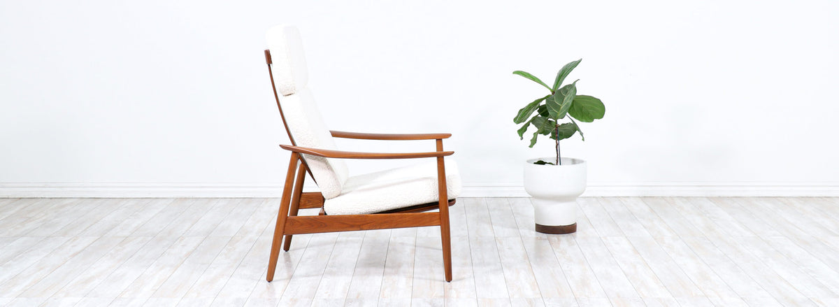 Arne Vodder Sculpted Teak & Boucle Reclining Lounge Chair for France & Son