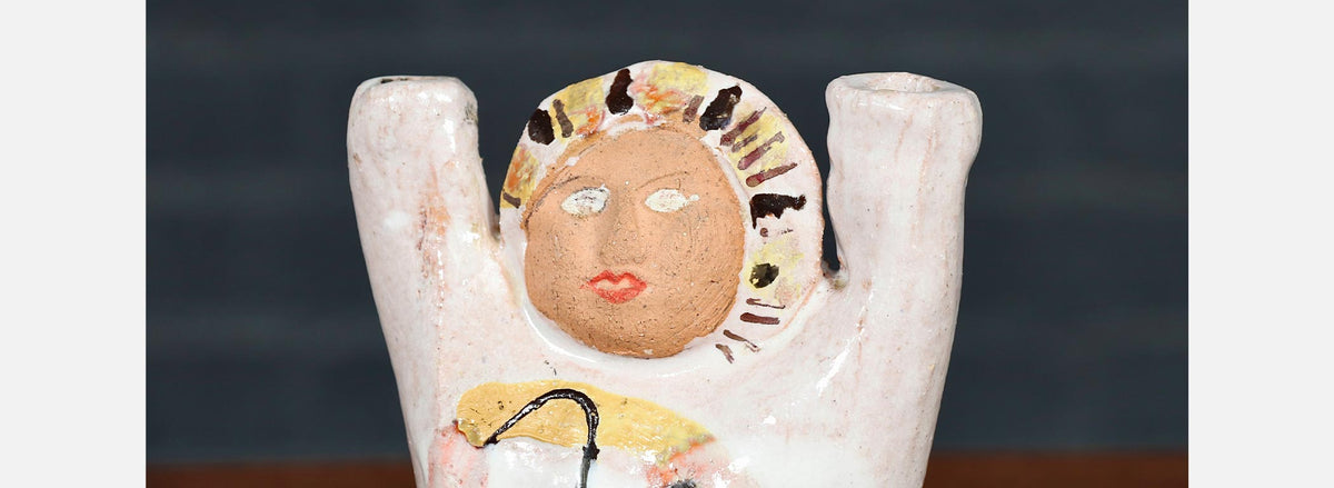 Mid Century Glazed Ceramic Abstract Figure / Candle Holder