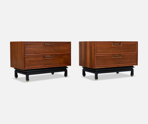Mid-Century Modern Walnut Night Stands with Brass Accents by American of Martinsville