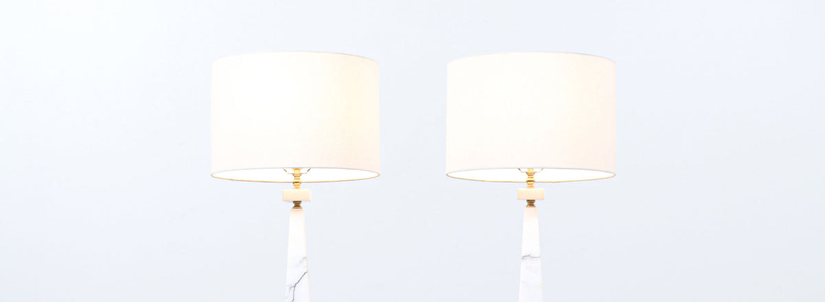 Mid-Century Italian Marble & Brass Pyramid Style Table Lamps