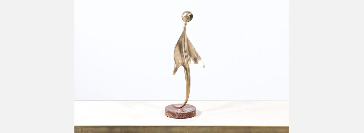 Mid-Century Modern Abstract Brass Sculpture with Pink Marble Base