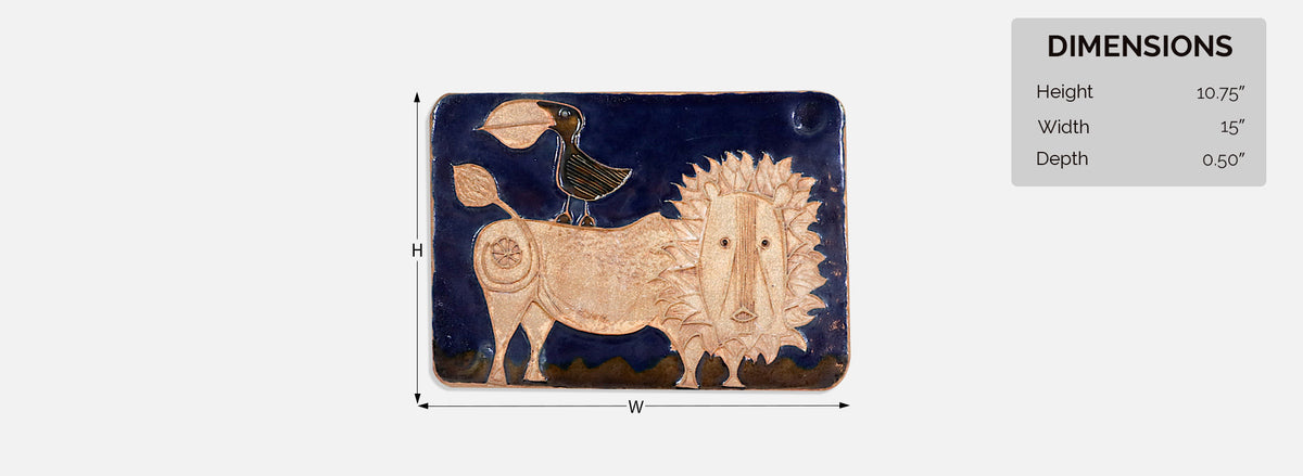 California Modern "Bird & Lion" Ceramic Plaque Art Work by Bertil Vallien