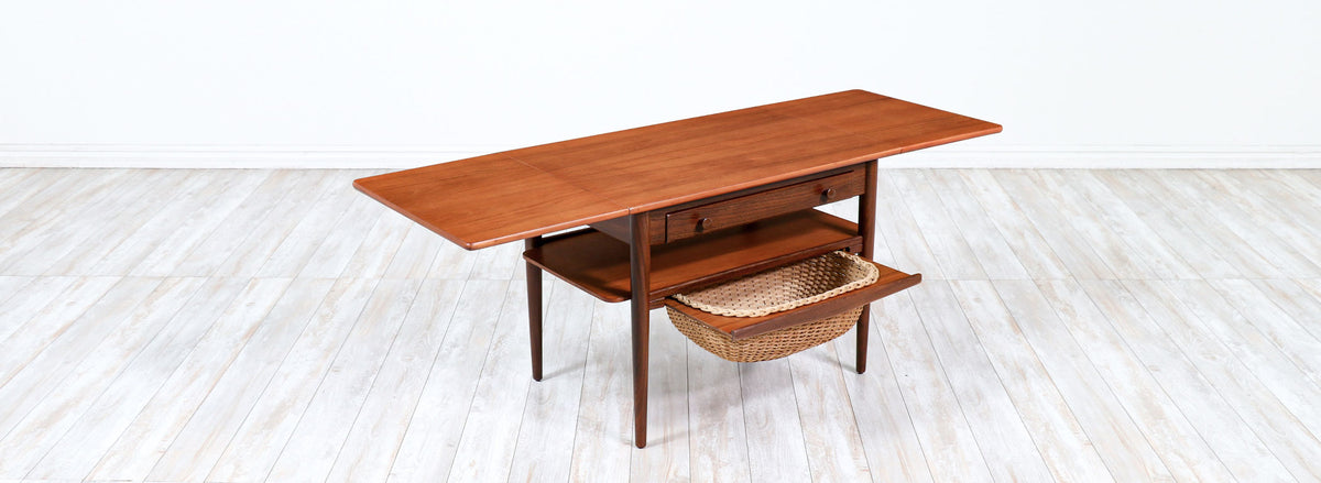 Danish Modern Expanding Teak Sewing Table with Basket