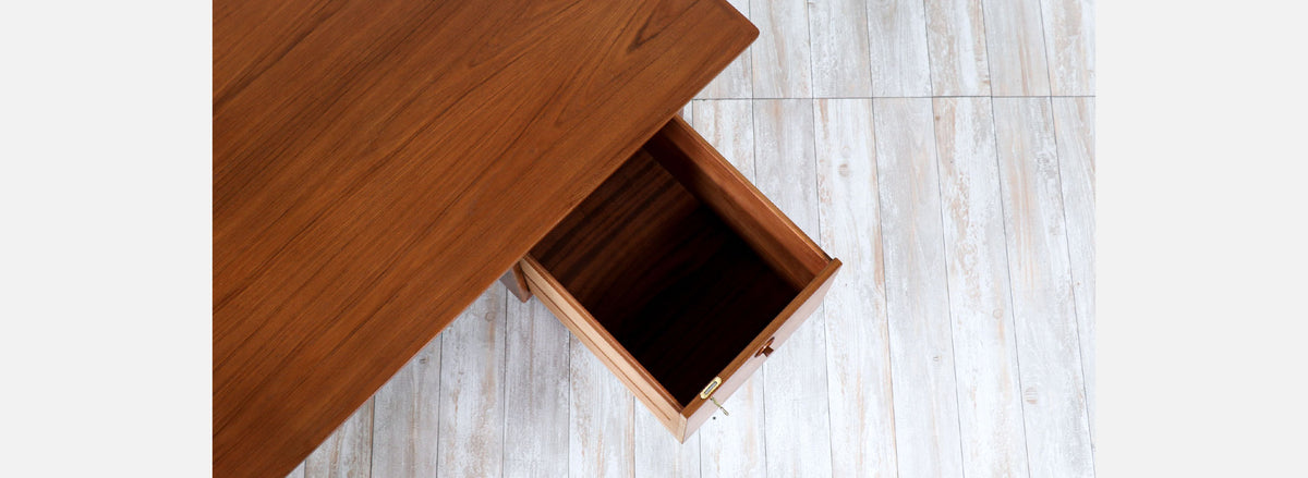 Danish Modern Executive Teak Desk with Raised Edges
