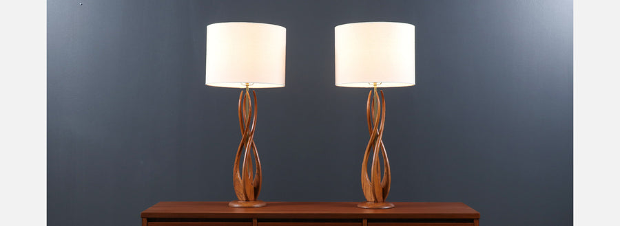 Mid-Century Modern Spiral Table Lamps by Roller Lamp Co