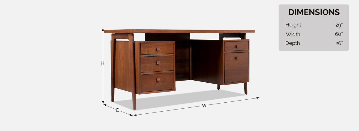 Mid-Century Modern Executive Walnut Desk with Floating Top
