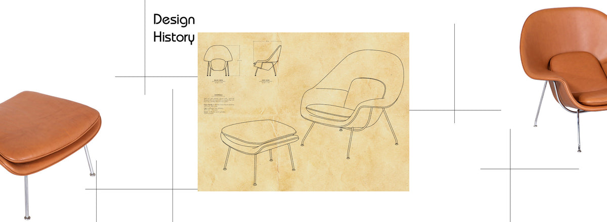 Vintage "Womb" Tan Leather Chair with Ottoman by Eero Saarinen for Knoll 