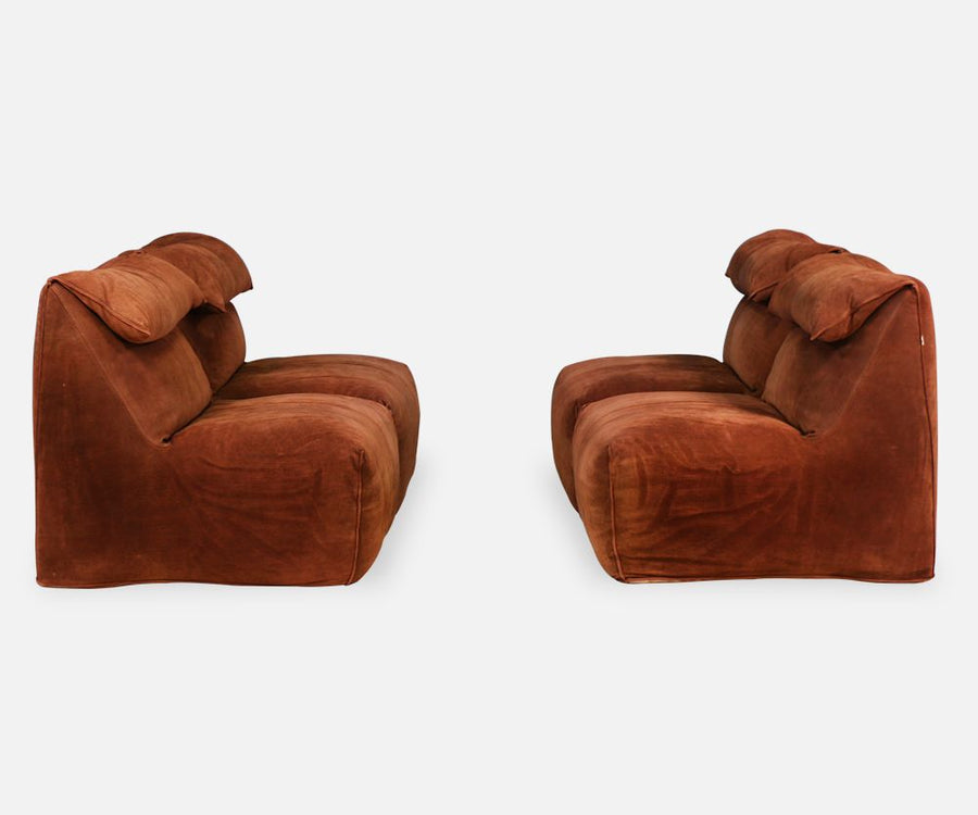 Mario Bellini "Le Bambole" Modular Seating Reverse Leather Sofa for Atelier Int.