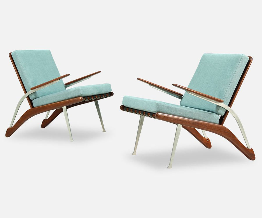 Mid-Century Modern Teak & Steel Lounge Chairs