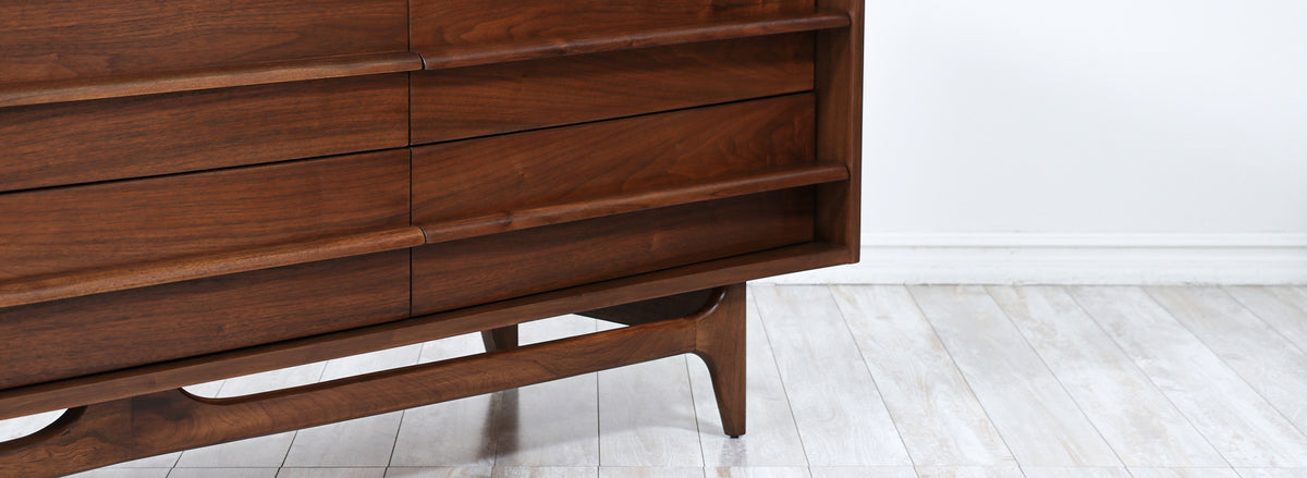 Mid-Century Modern Curved-Front Walnut Dresser by United Furniture