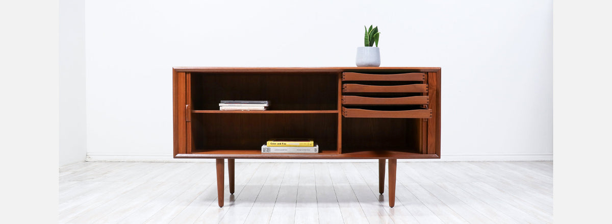 Svend A. Larsen Tambour-Door Teak Credenza for Faarup Møbelfabrik