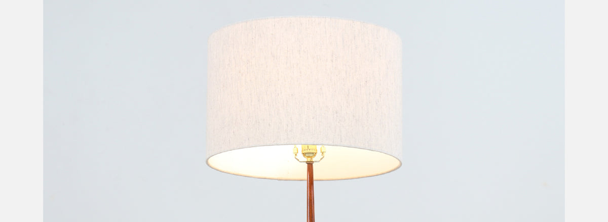 Danish Modern Teak Floor Lamp with Tripod Iron Base