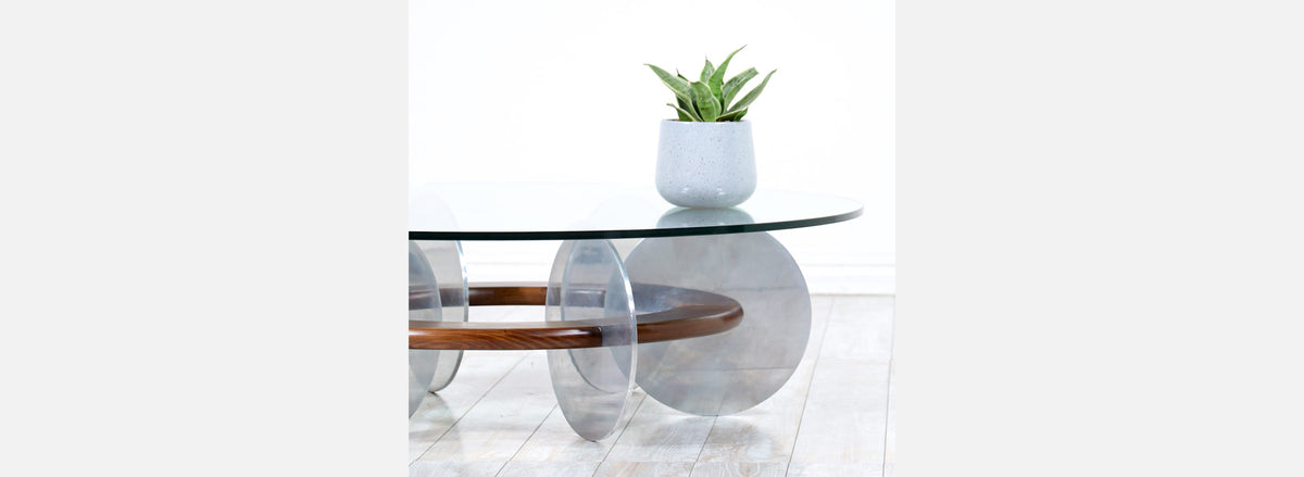 Mid-Century Modern Disc Style Aluminum & Walnut Coffee Table