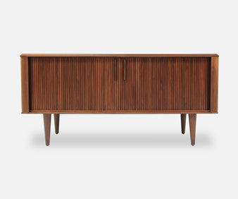 Mid-Century Compact Tambour-Door Credenza by Barzilay