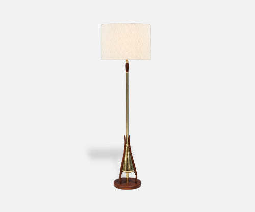 Mid-Century Floor Lamp with Sculpted Walnut Base & Brass