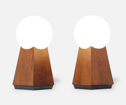Mid-Century Modern Asymmetrical Table Lamps with Frosted Globes