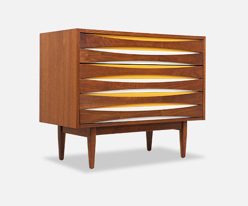 Mid-Century Modern Chest with Lacquered Bowtie Style Drawers