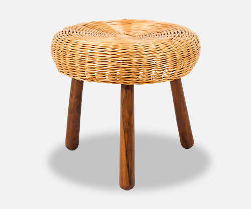 Mid-Century Tripod Wicker Stool 