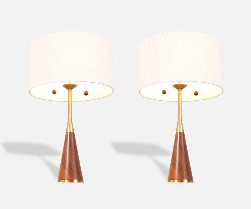 Mid-Century Walnut & Brass Table Lamps by Rembrandt