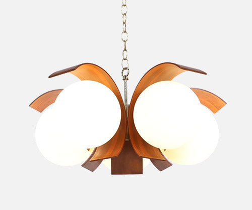 Mid-Century Modern Artichoke Style Walnut Chandelier