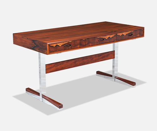 Mid-Century Modern Rosewood & Steel Floating Top Desk by Ganddal Møbelfabrikk