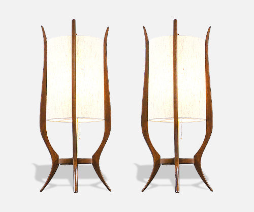 Mid-Century Modern Sculpted Walnut Table Lamps 