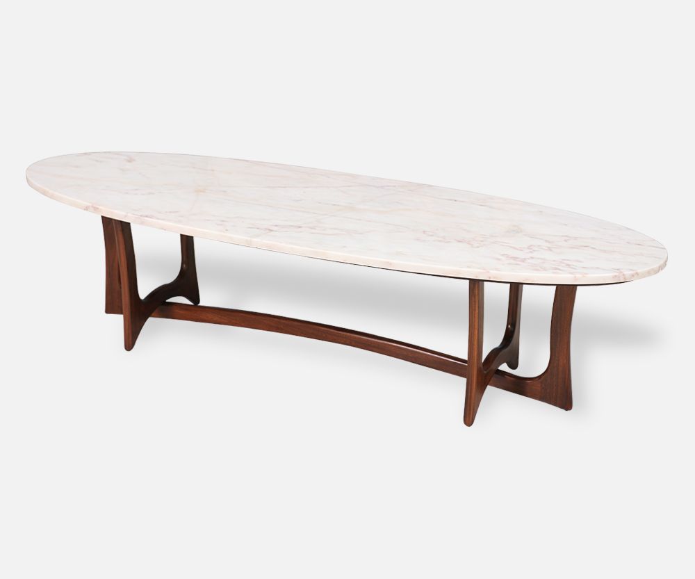 Mid Century Sculpted Walnut Coffee Table with Marble Top