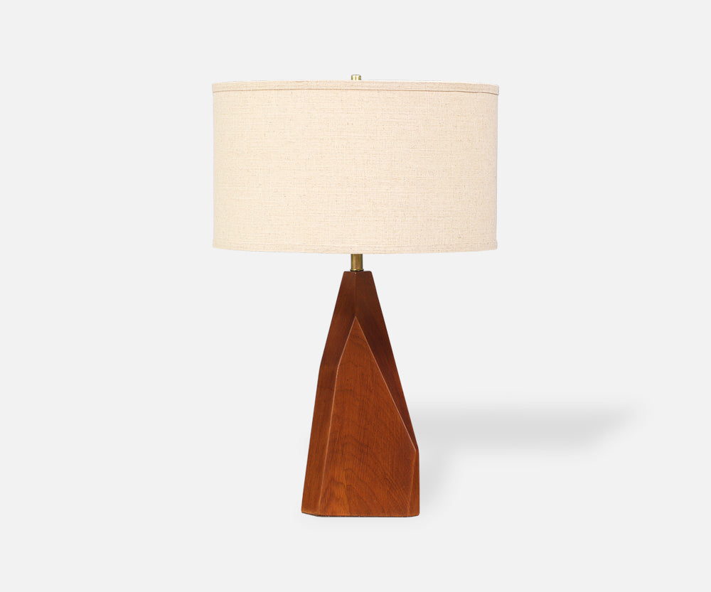Mid Century Geometric Walnut Table Lamp