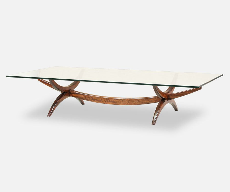 Mid-Century Modern Sculpted Rosewood & Glass Coffee Table