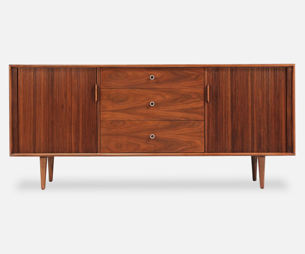 Milo Baughman Tambour-Door Walnut Credenza for Glenn of California